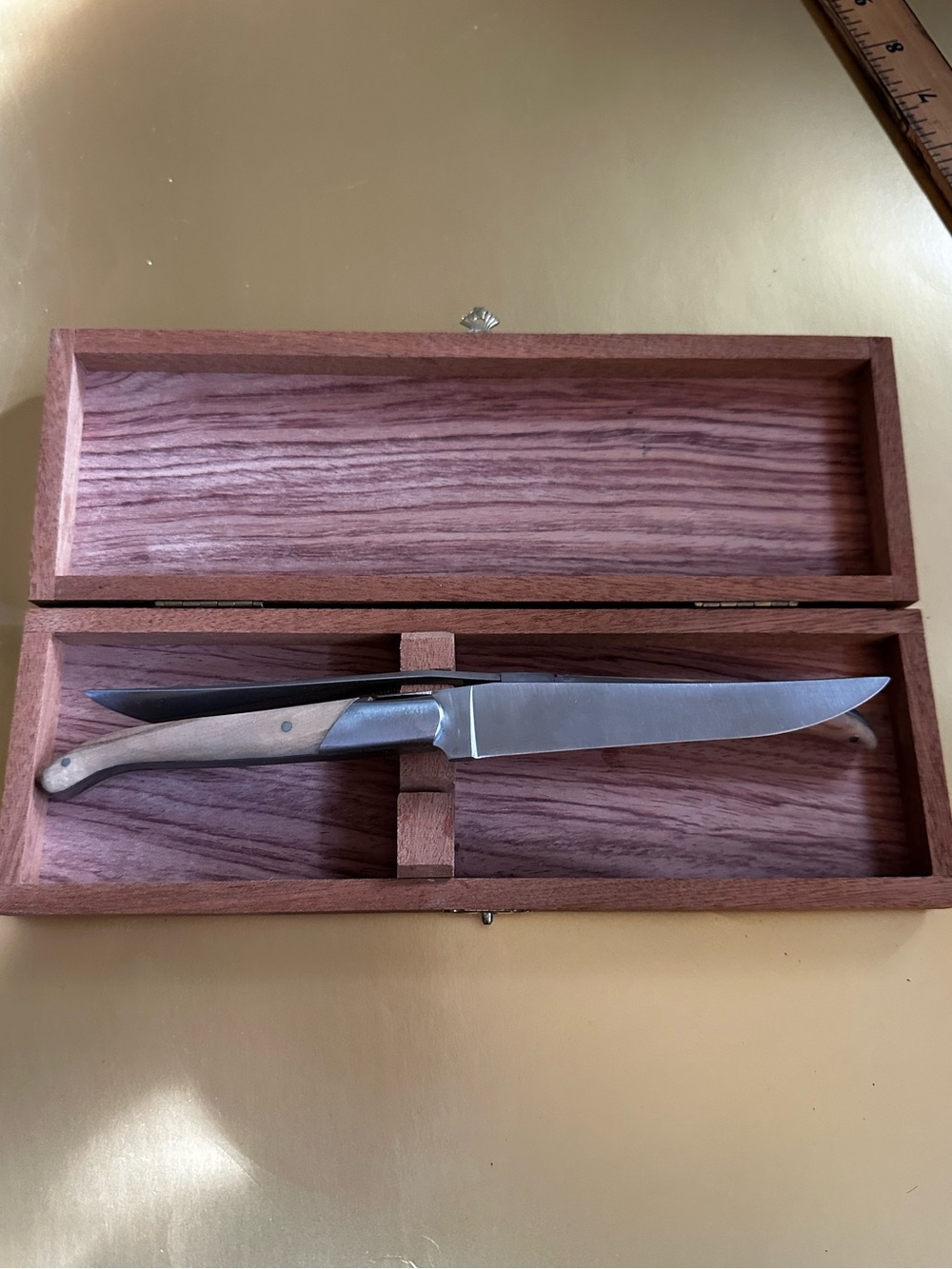 Laguiole Stainless Steel Carving Knife with Light Brown Wood Handle